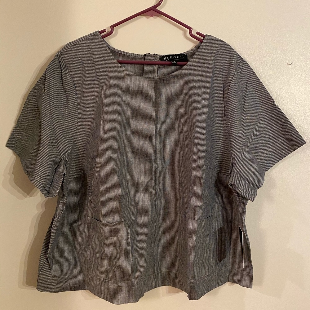 Elloquii Blouse with Pin Striping